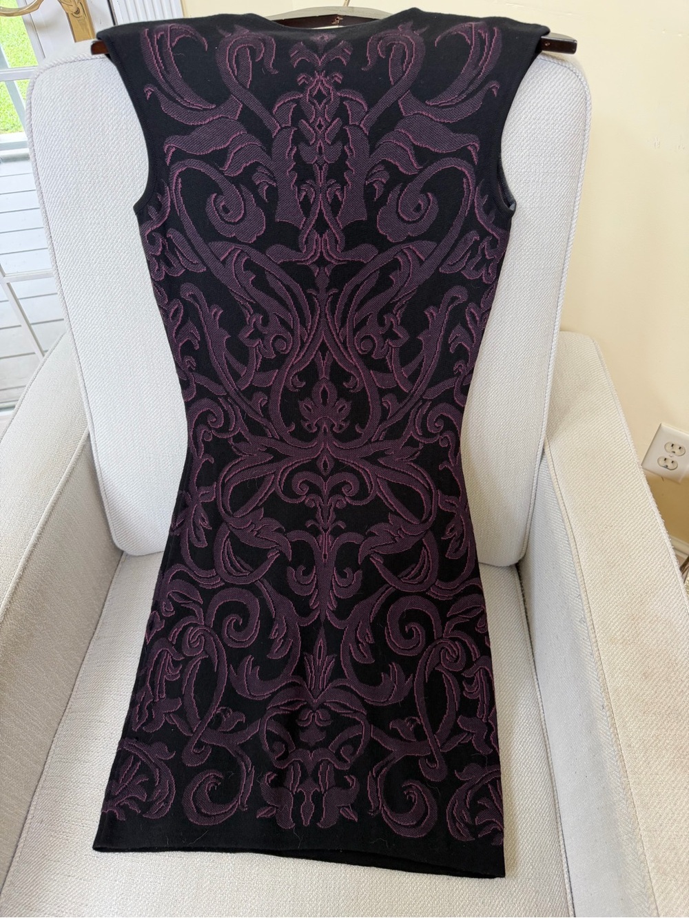 Early Alexander McQueen Baroque Jacquard Knit Dress Black Plum Size Small